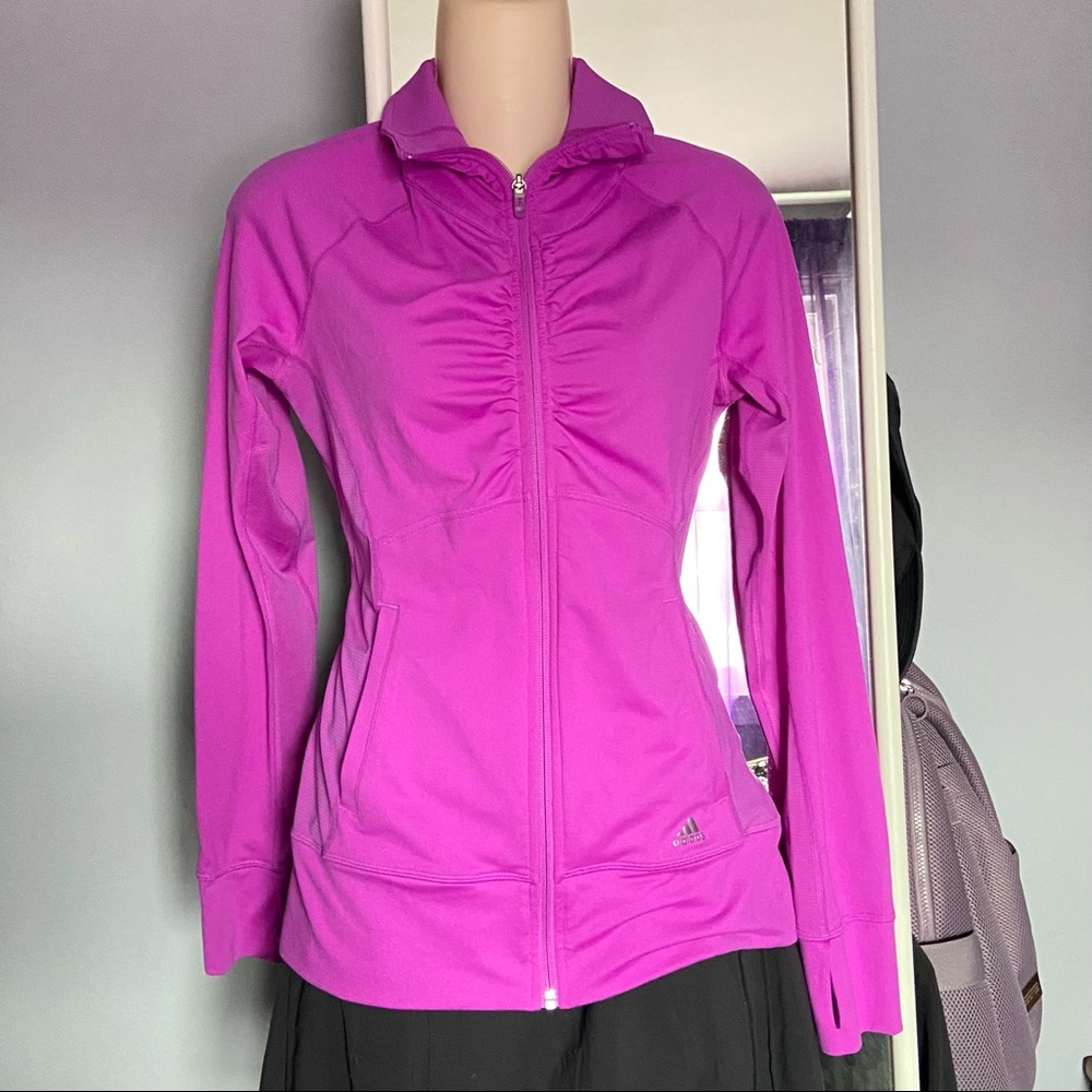 ADIDAS Climalite Jacket Size Small w/Ruching, Zipper, Pockets, and Thumb Holes